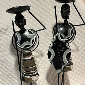 A Pair Elegant Black and White Beaded Tribal Kenyan Decorative Art Sculptures